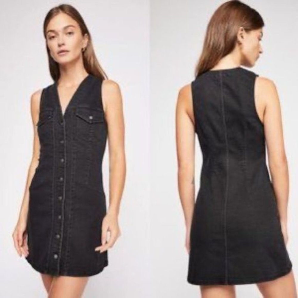 Free People Wandering Star Denim Mini Dress Sz 10